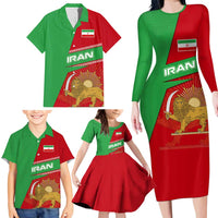 Iran National Heritage Family Matching Long Sleeve Bodycon Dress and Hawaiian Shirt with Lion and Sun Emblem and Royal Coat of Arms