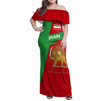 Iran National Heritage Family Matching Off Shoulder Maxi Dress and Hawaiian Shirt with Lion and Sun Emblem and Royal Coat of Arms