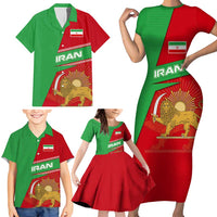 Iran National Heritage Family Matching Short Sleeve Bodycon Dress and Hawaiian Shirt with Lion and Sun Emblem and Royal Coat of Arms
