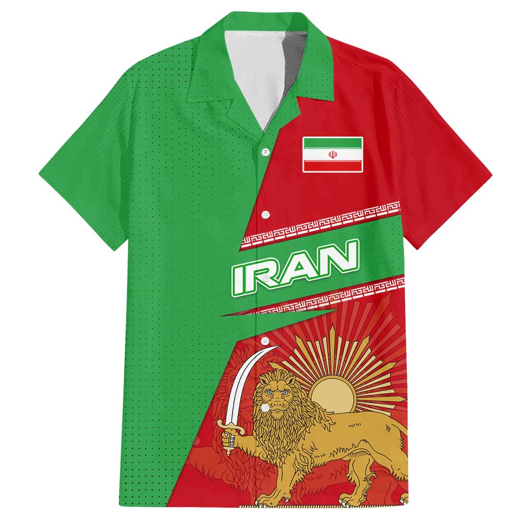 Iran National Heritage Family Matching Short Sleeve Bodycon Dress and Hawaiian Shirt with Lion and Sun Emblem and Royal Coat of Arms