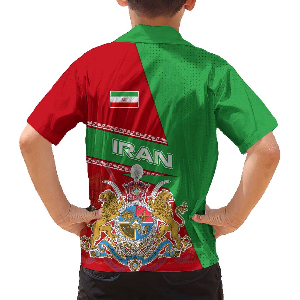 Iran National Heritage Family Matching Summer Maxi Dress and Hawaiian Shirt with Lion and Sun Emblem and Royal Coat of Arms