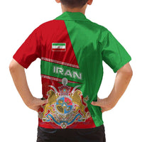 Iran National Heritage Family Matching Summer Maxi Dress and Hawaiian Shirt with Lion and Sun Emblem and Royal Coat of Arms