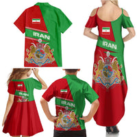 Iran National Heritage Family Matching Summer Maxi Dress and Hawaiian Shirt with Lion and Sun Emblem and Royal Coat of Arms