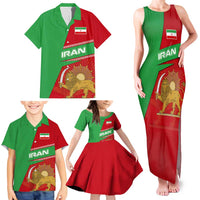 Iran National Heritage Family Matching Tank Maxi Dress and Hawaiian Shirt with Lion and Sun Emblem and Royal Coat of Arms