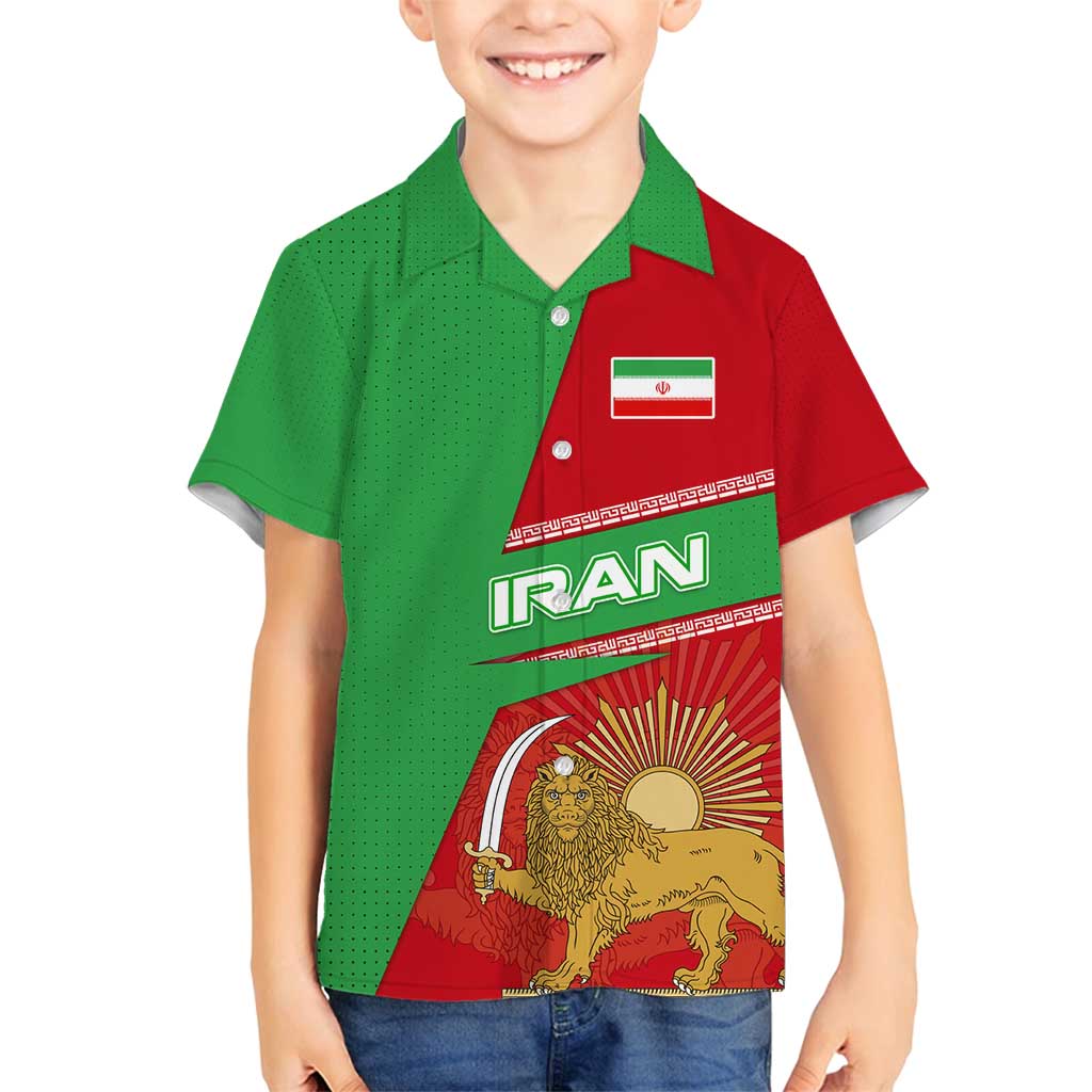 Iran National Heritage Family Matching Tank Maxi Dress and Hawaiian Shirt with Lion and Sun Emblem and Royal Coat of Arms