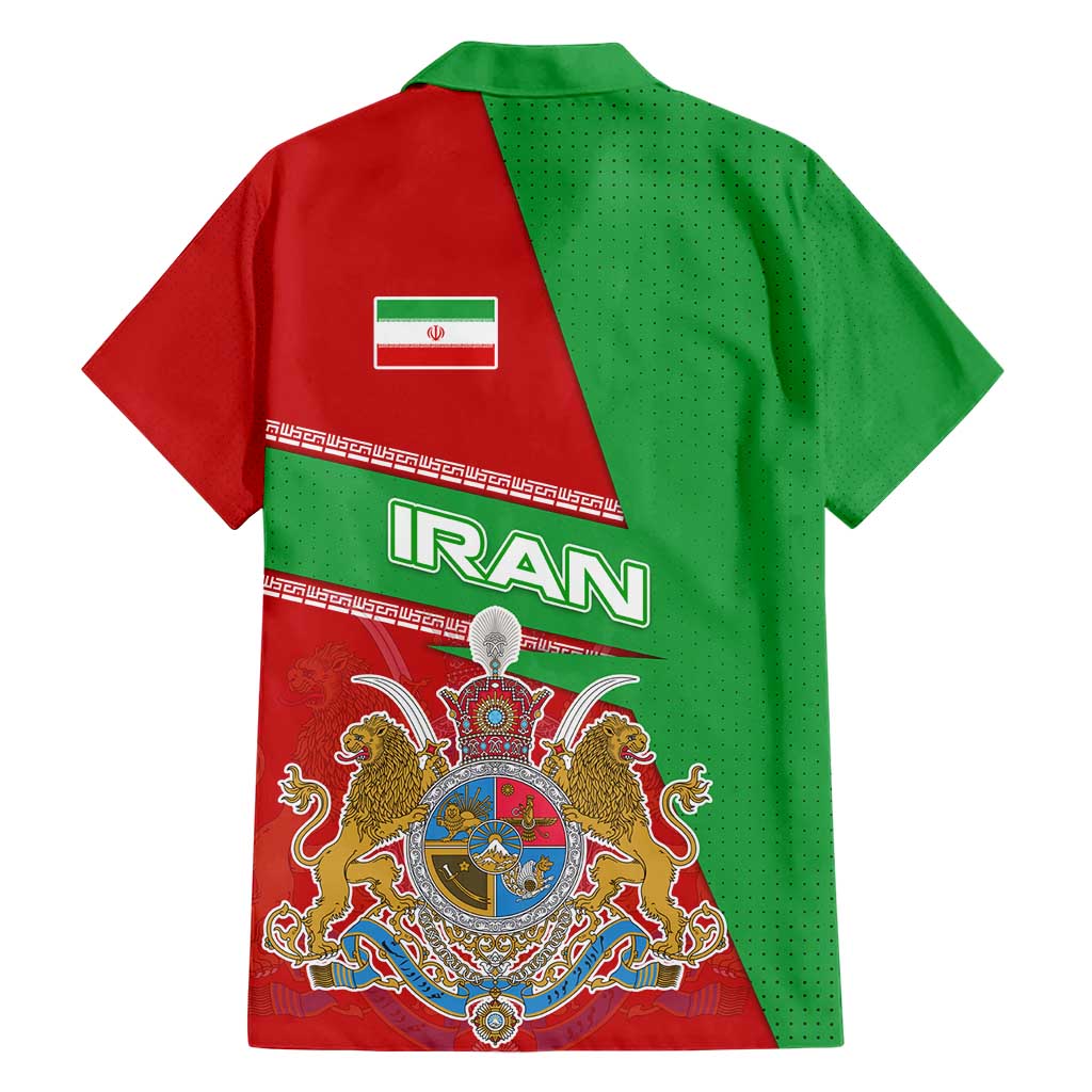 Iran National Heritage Hawaiian Shirt with Lion and Sun Emblem and Royal Coat of Arms