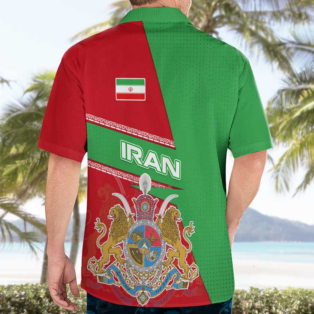 Iran National Heritage Hawaiian Shirt with Lion and Sun Emblem and Royal Coat of Arms
