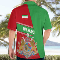 Iran National Heritage Hawaiian Shirt with Lion and Sun Emblem and Royal Coat of Arms