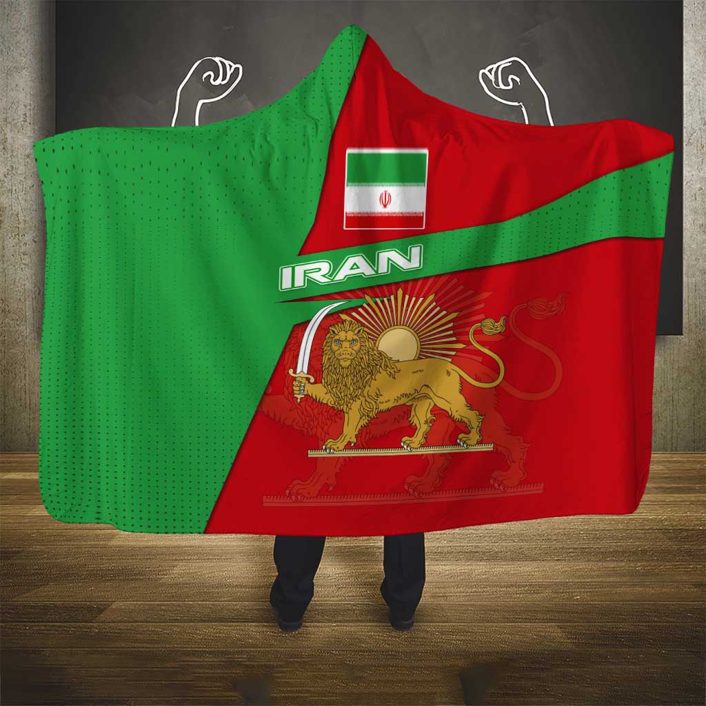 Iran National Heritage Hooded Blanket with Lion and Sun Emblem and Royal Coat of Arms
