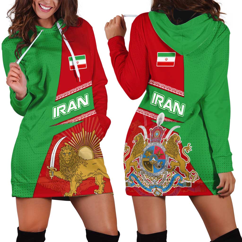 Iran National Heritage Hoodie Dress with Lion and Sun Emblem and Royal Coat of Arms