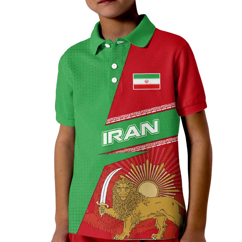 Iran National Heritage Kid Polo Shirt with Lion and Sun Emblem and Royal Coat of Arms