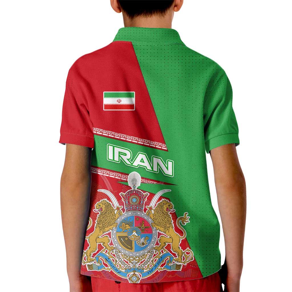 Iran National Heritage Kid Polo Shirt with Lion and Sun Emblem and Royal Coat of Arms