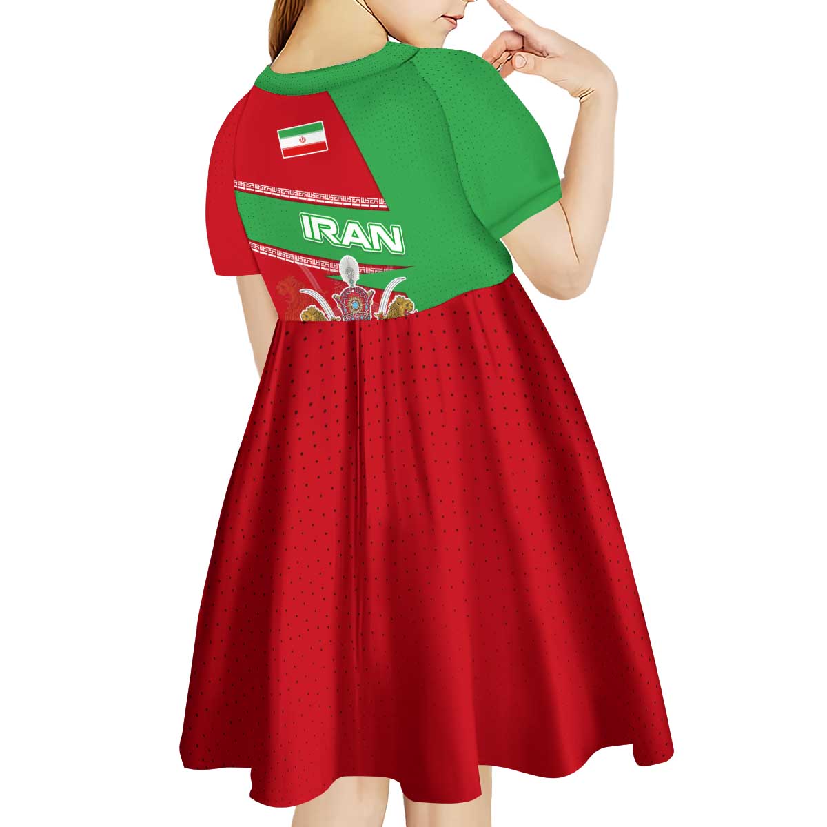 Iran National Heritage Kid Short Sleeve Dress with Lion and Sun Emblem and Royal Coat of Arms