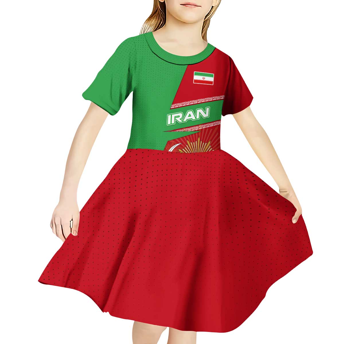 Iran National Heritage Kid Short Sleeve Dress with Lion and Sun Emblem and Royal Coat of Arms