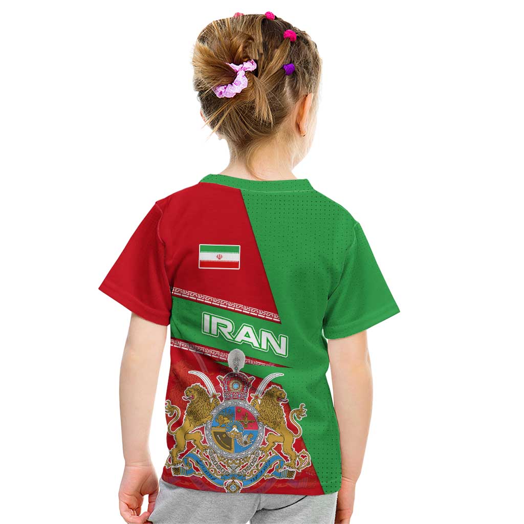 Iran National Heritage Kid T Shirt with Lion and Sun Emblem and Royal Coat of Arms