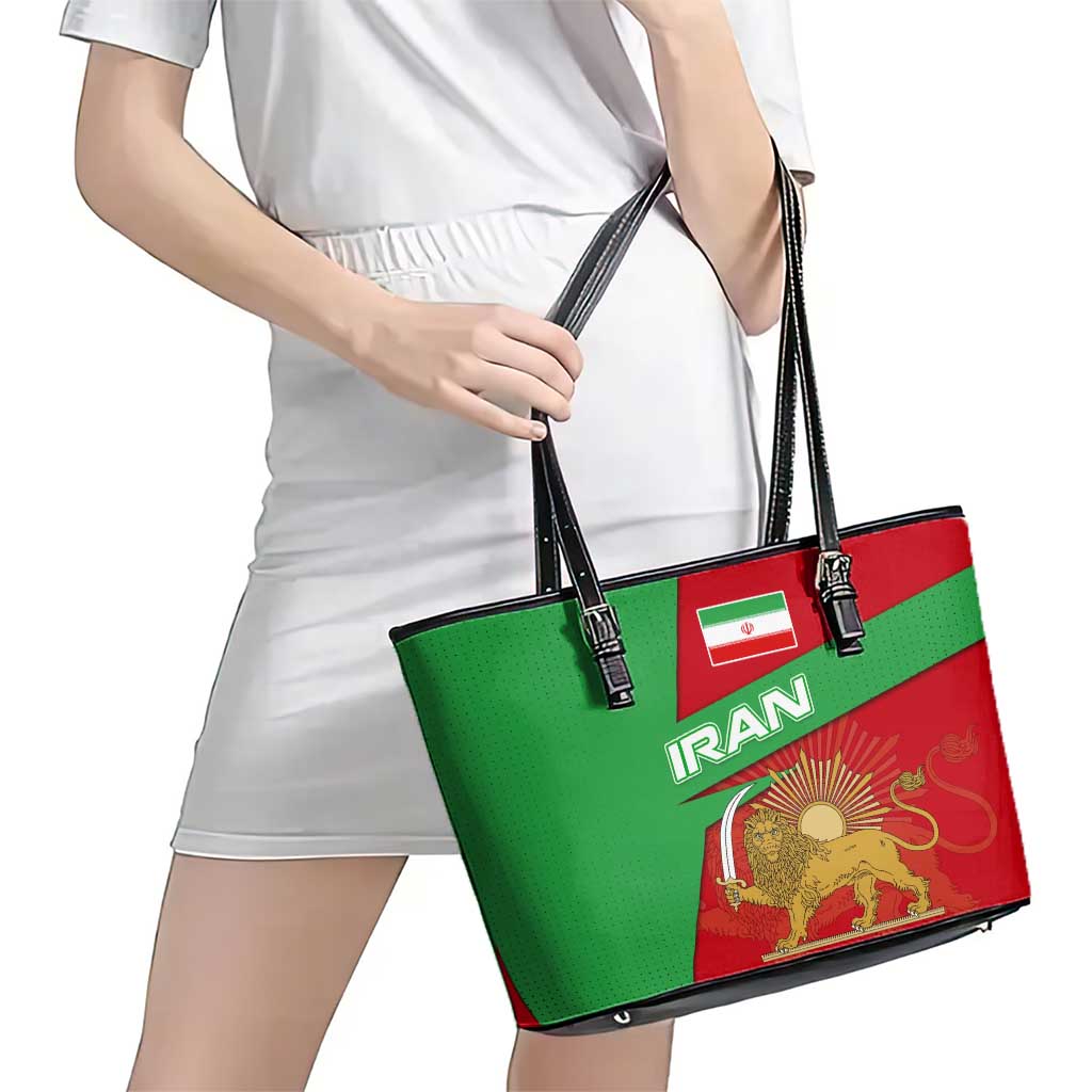 Iran National Heritage Leather Tote Bag with Lion and Sun Emblem and Royal Coat of Arms