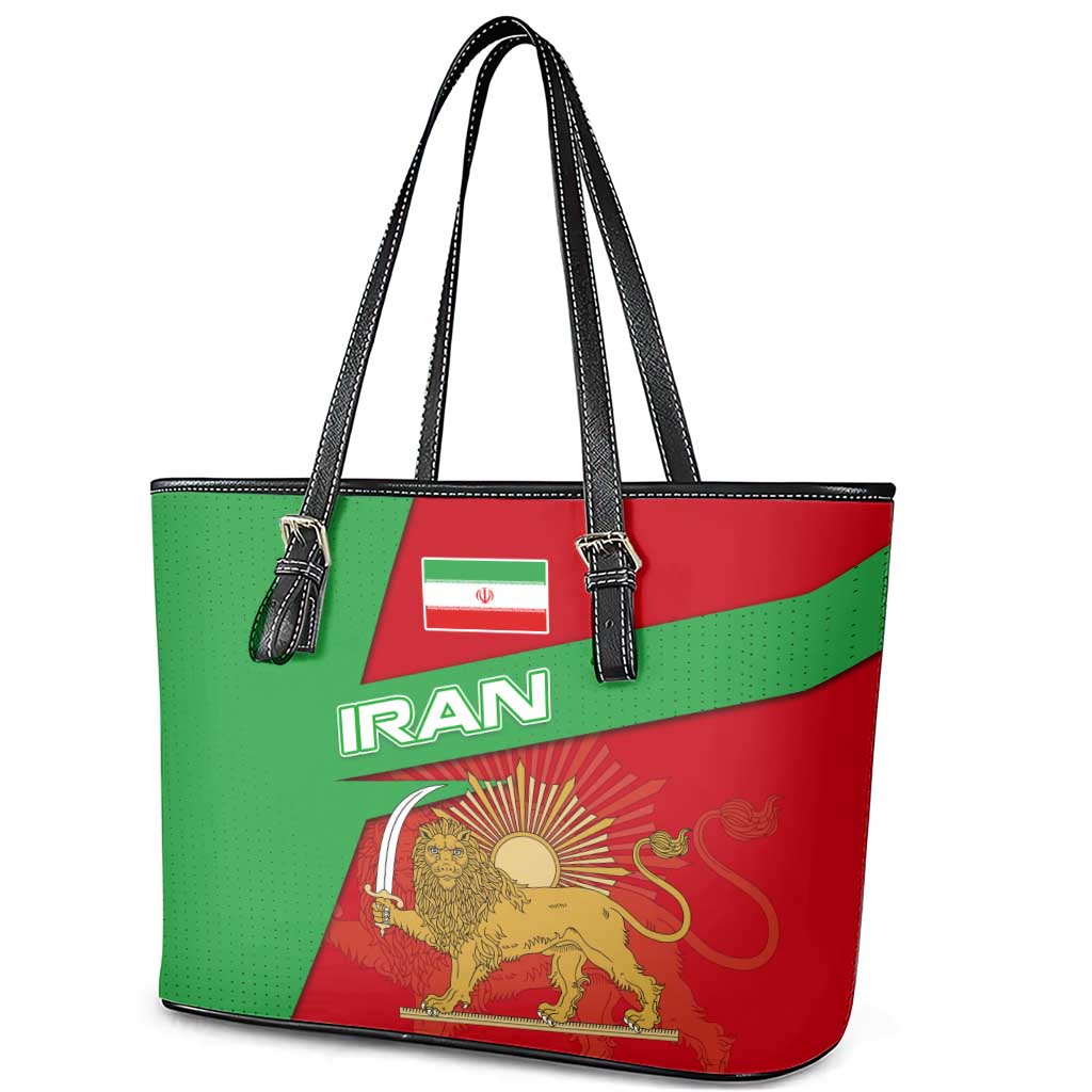 Iran National Heritage Leather Tote Bag with Lion and Sun Emblem and Royal Coat of Arms