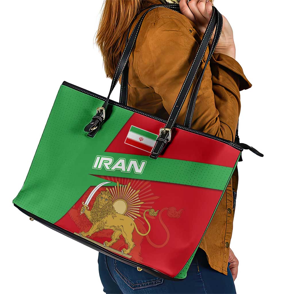 Iran National Heritage Leather Tote Bag with Lion and Sun Emblem and Royal Coat of Arms