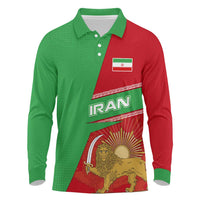 Iran National Heritage Long Sleeve Polo Shirt with Lion and Sun Emblem and Royal Coat of Arms
