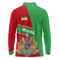 Iran National Heritage Long Sleeve Polo Shirt with Lion and Sun Emblem and Royal Coat of Arms