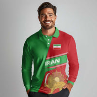 Iran National Heritage Long Sleeve Polo Shirt with Lion and Sun Emblem and Royal Coat of Arms