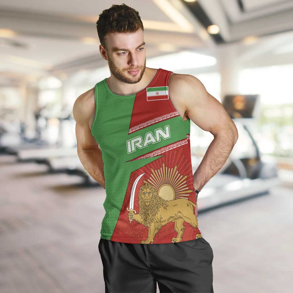 Iran National Heritage Men Tank Top with Lion and Sun Emblem and Royal Coat of Arms