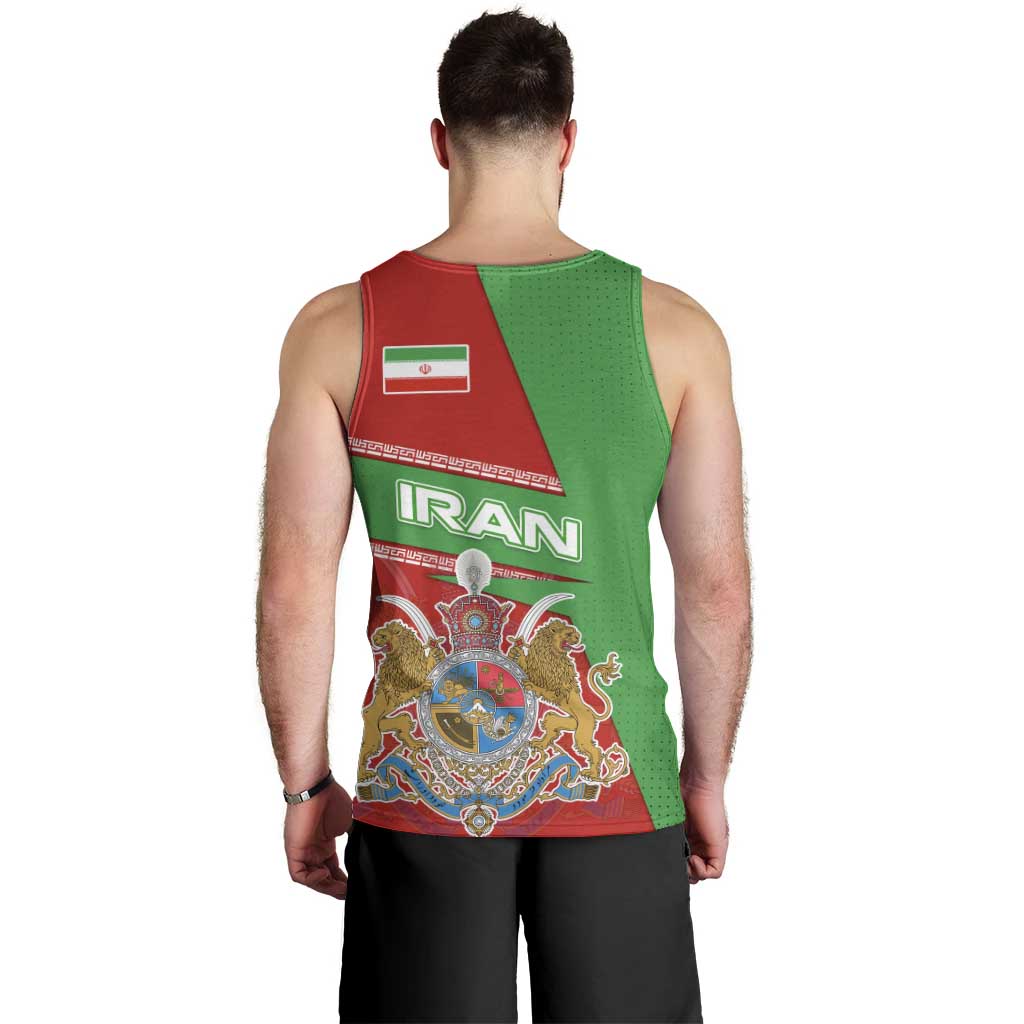 Iran National Heritage Men Tank Top with Lion and Sun Emblem and Royal Coat of Arms