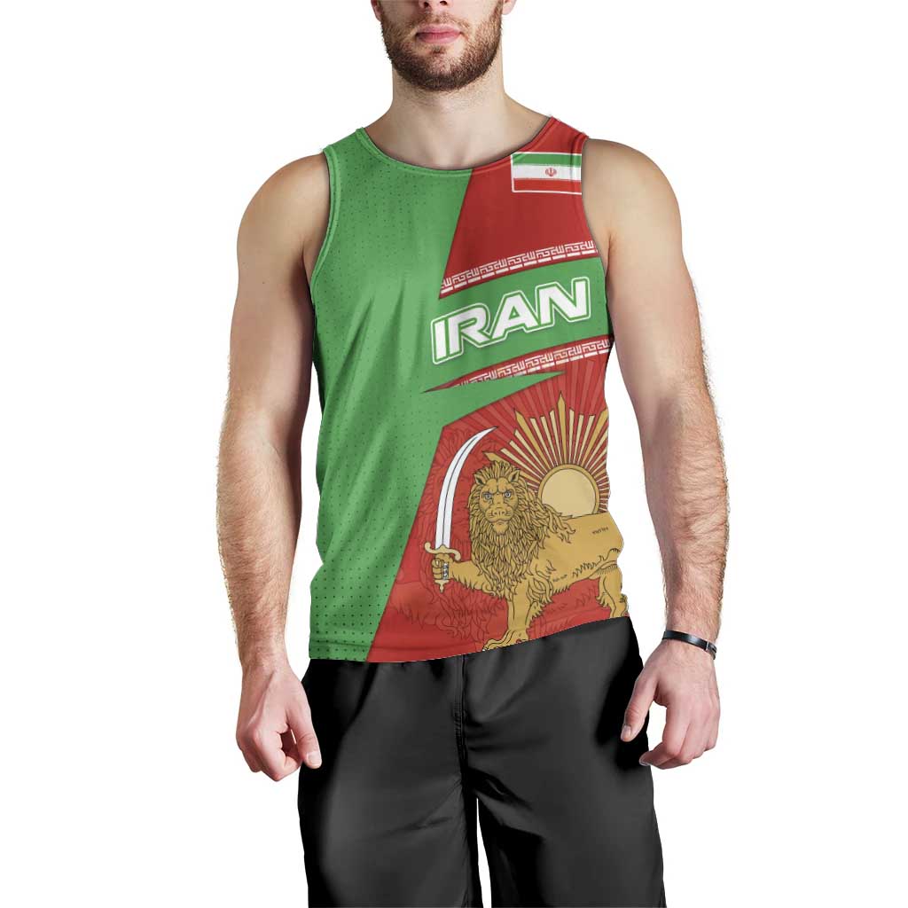 Iran National Heritage Men Tank Top with Lion and Sun Emblem and Royal Coat of Arms