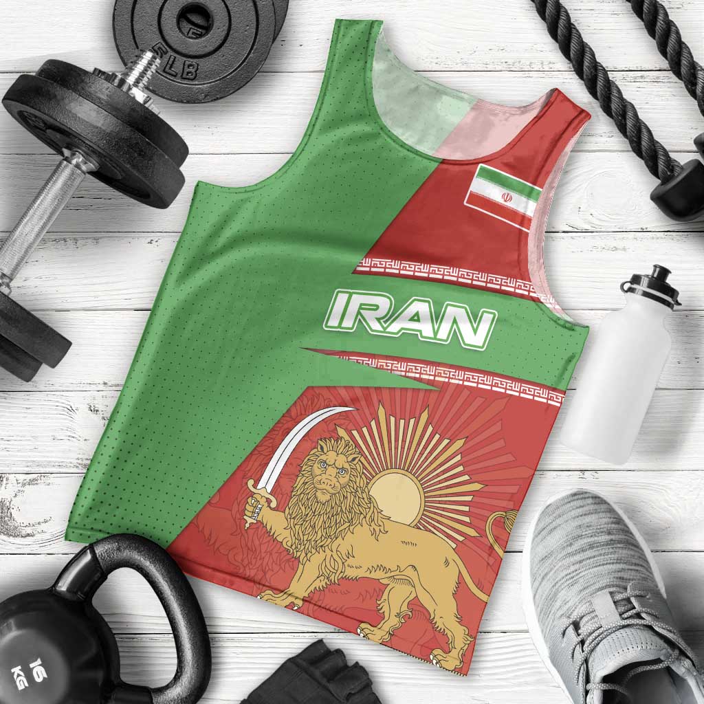 Iran National Heritage Men Tank Top with Lion and Sun Emblem and Royal Coat of Arms