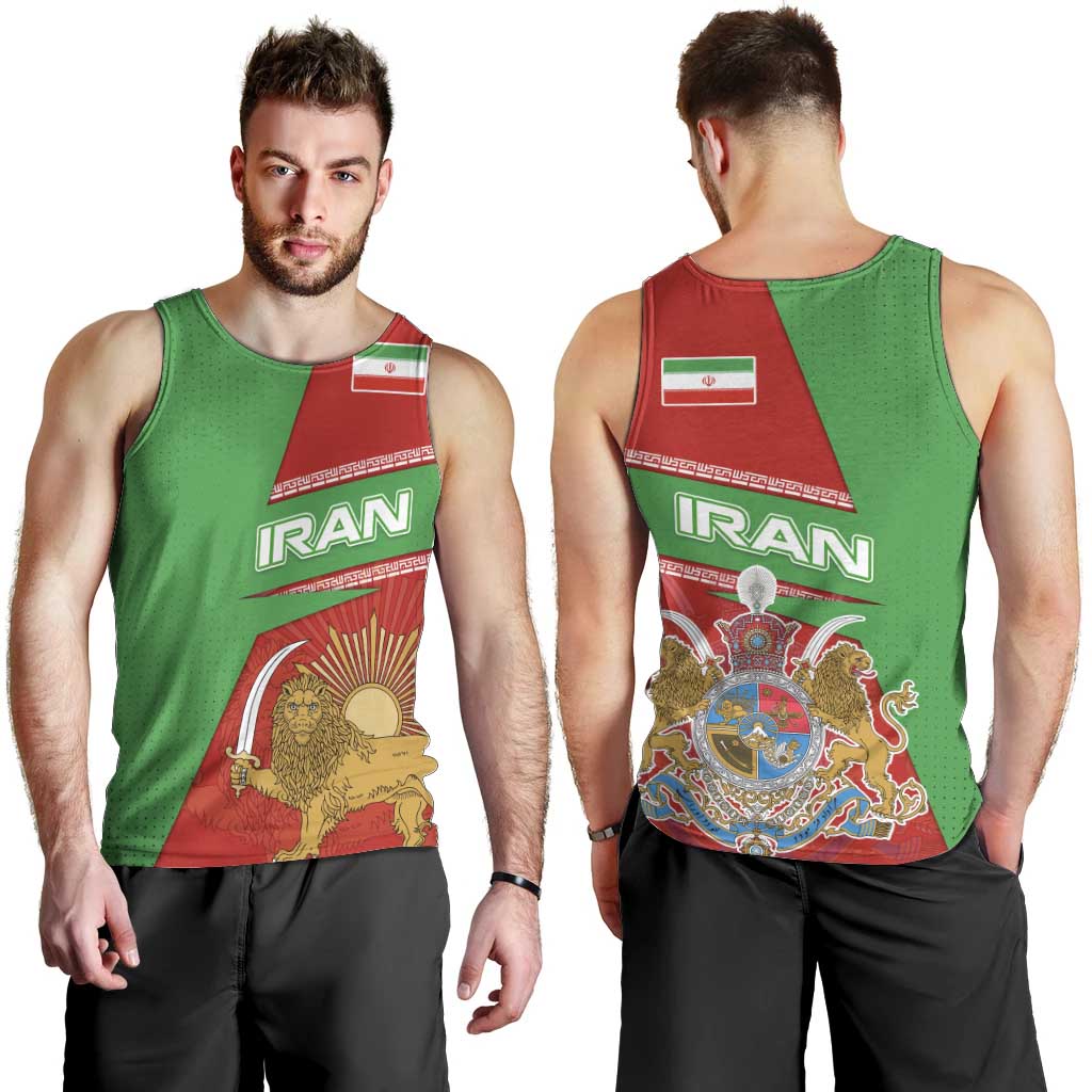 Iran National Heritage Men Tank Top with Lion and Sun Emblem and Royal Coat of Arms