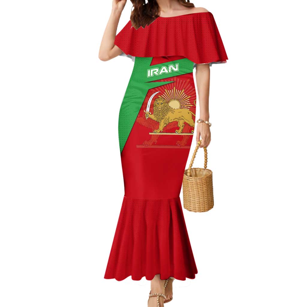 Iran National Heritage Mermaid Dress with Lion and Sun Emblem and Royal Coat of Arms