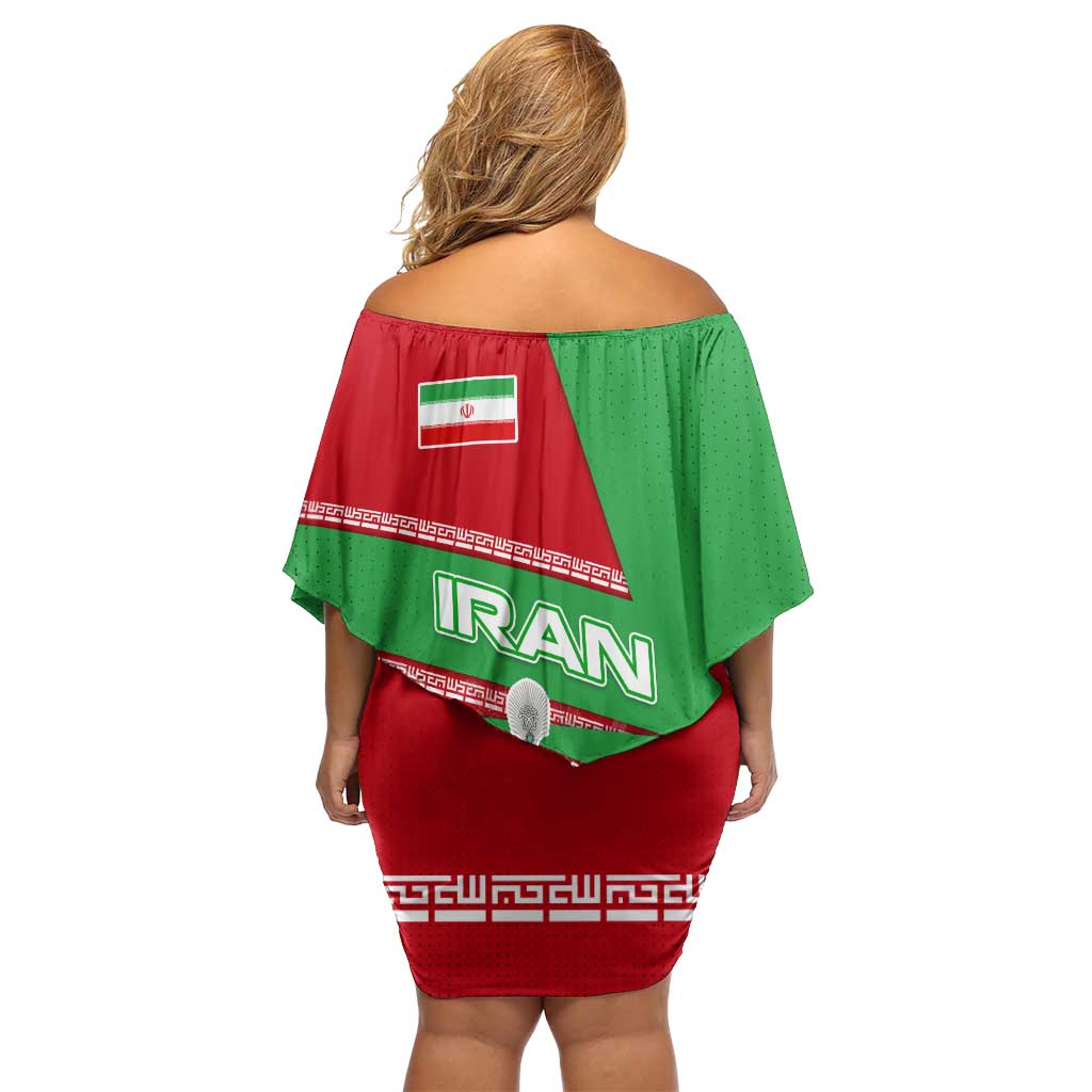 Iran National Heritage Off Shoulder Short Dress with Lion and Sun Emblem and Royal Coat of Arms