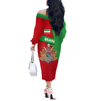 Iran National Heritage Off The Shoulder Long Sleeve Dress with Lion and Sun Emblem and Royal Coat of Arms
