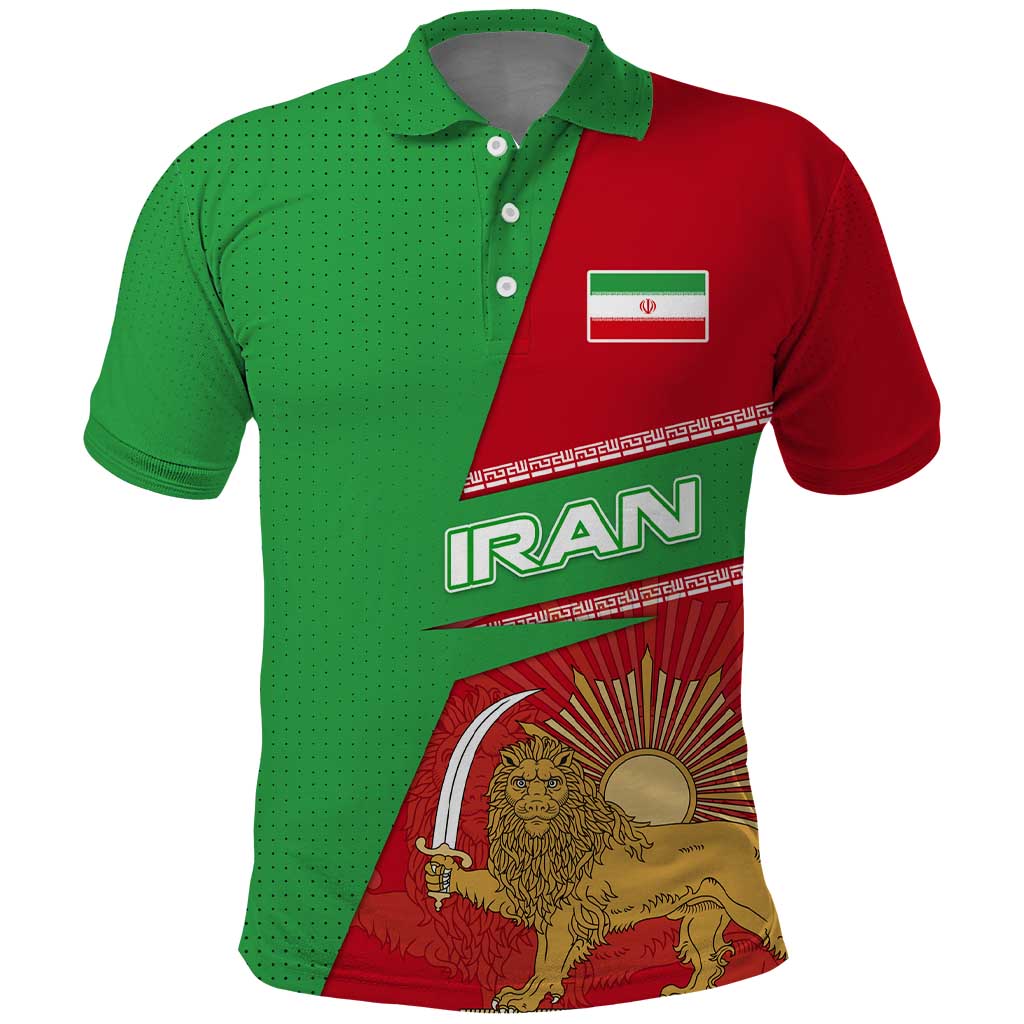 Iran National Heritage Polo Shirt with Lion and Sun Emblem and Royal Coat of Arms