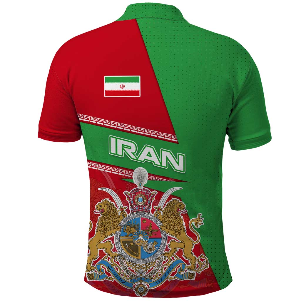 Iran National Heritage Polo Shirt with Lion and Sun Emblem and Royal Coat of Arms