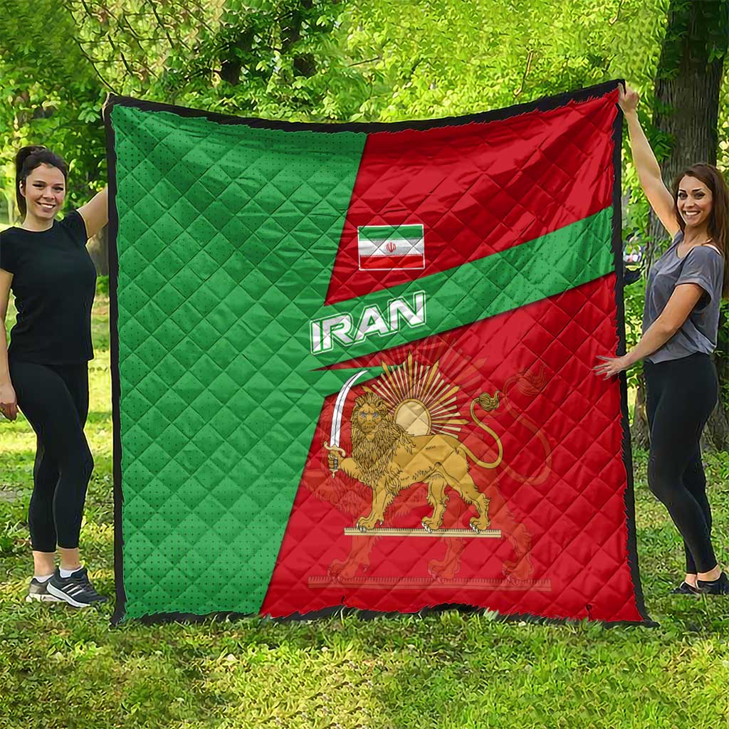 Iran National Heritage Quilt with Lion and Sun Emblem and Royal Coat of Arms