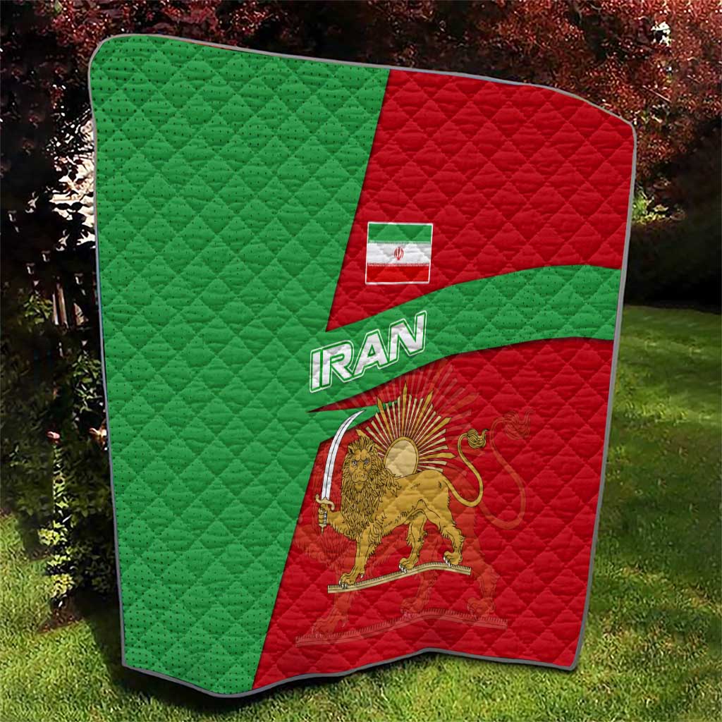 Iran National Heritage Quilt with Lion and Sun Emblem and Royal Coat of Arms
