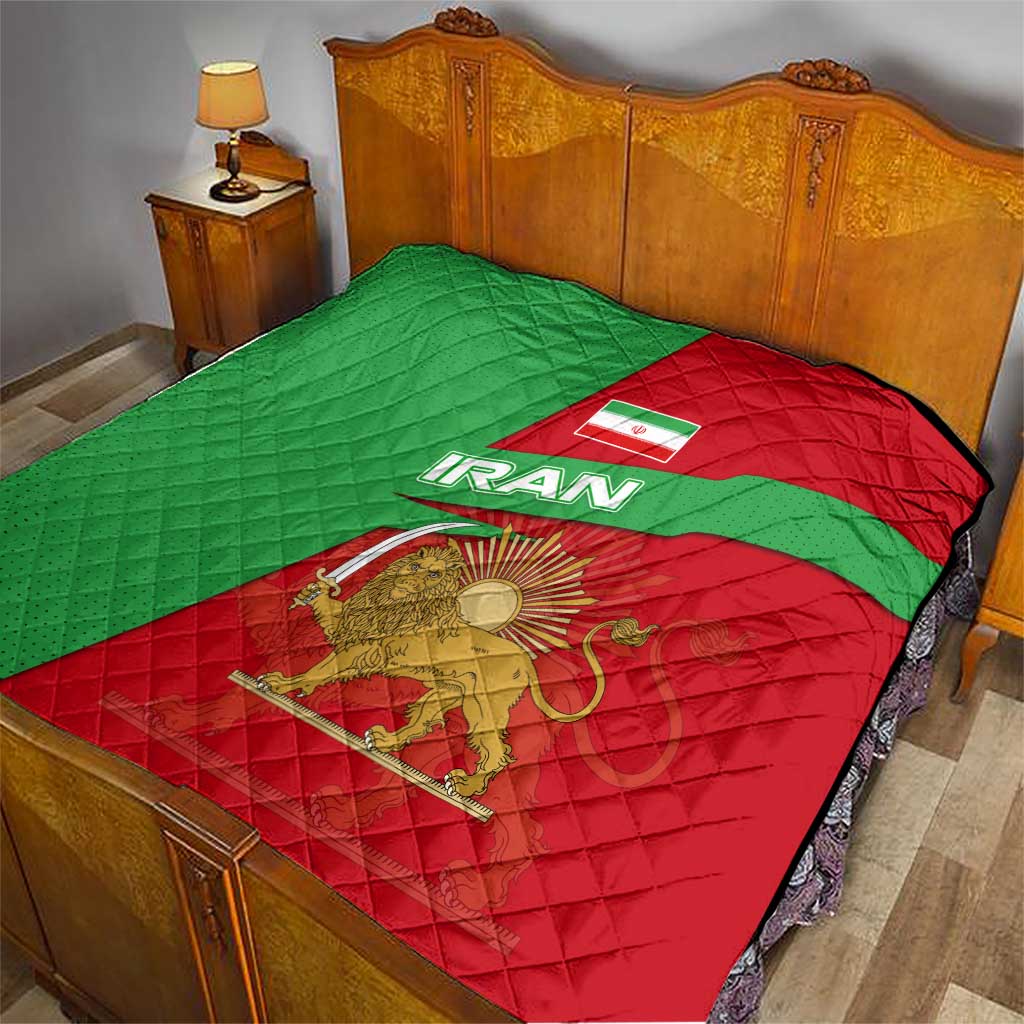 Iran National Heritage Quilt with Lion and Sun Emblem and Royal Coat of Arms
