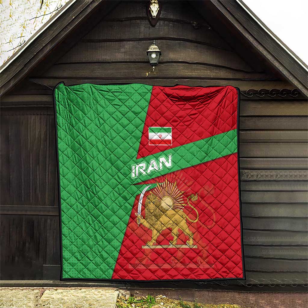 Iran National Heritage Quilt with Lion and Sun Emblem and Royal Coat of Arms