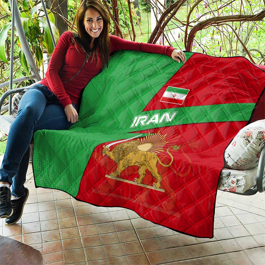 Iran National Heritage Quilt with Lion and Sun Emblem and Royal Coat of Arms