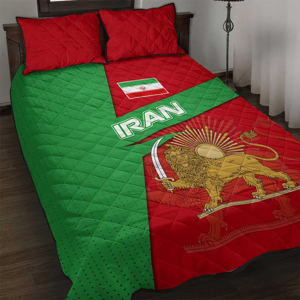 Iran National Heritage Quilt Bed Set with Lion and Sun Emblem and Royal Coat of Arms