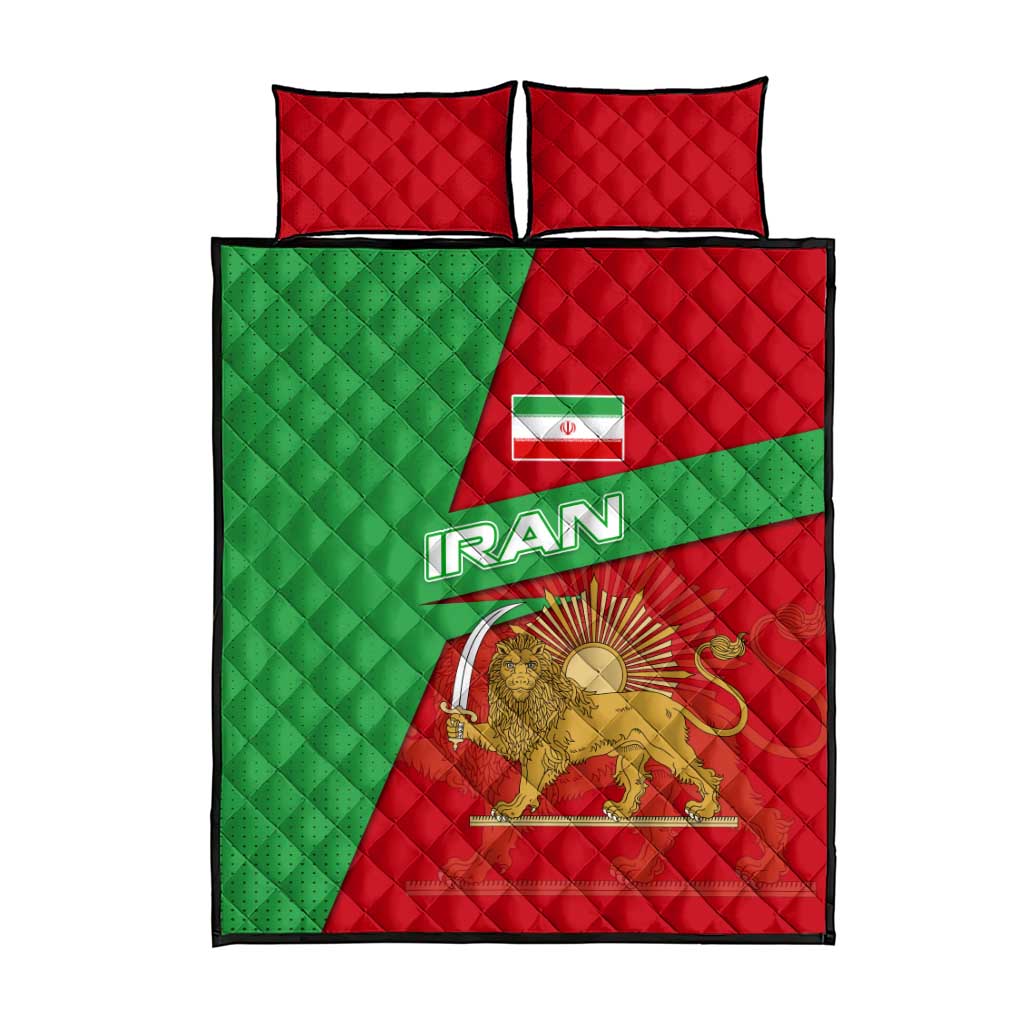 Iran National Heritage Quilt Bed Set with Lion and Sun Emblem and Royal Coat of Arms