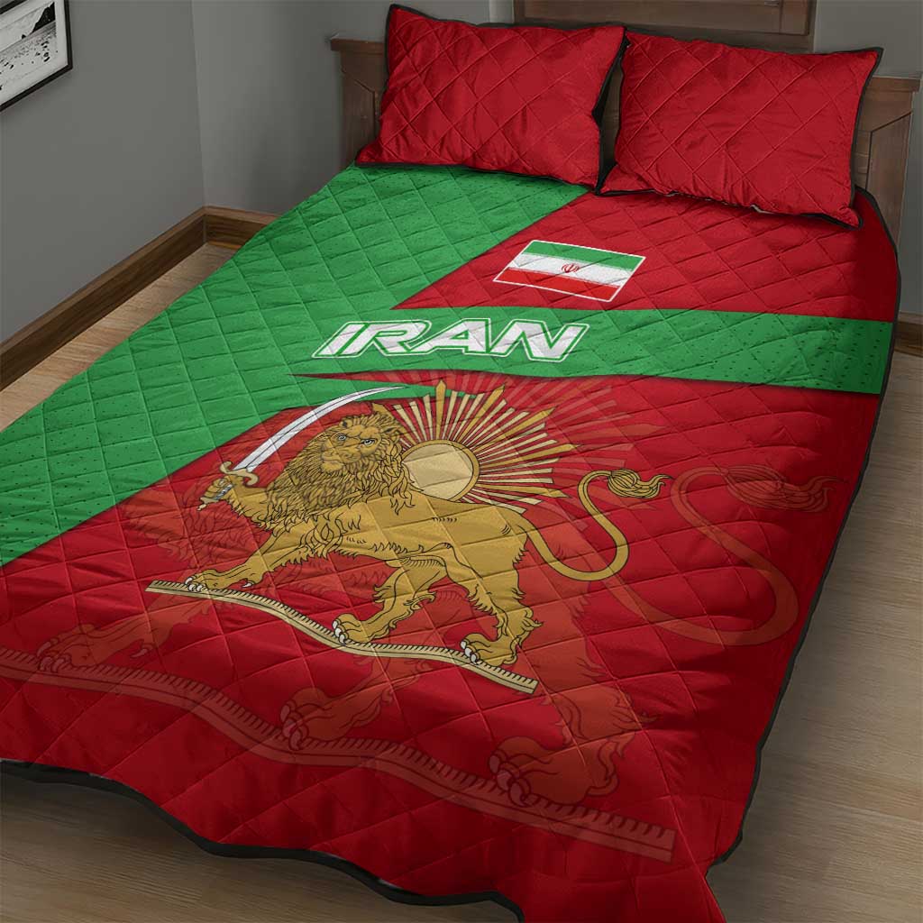 Iran National Heritage Quilt Bed Set with Lion and Sun Emblem and Royal Coat of Arms