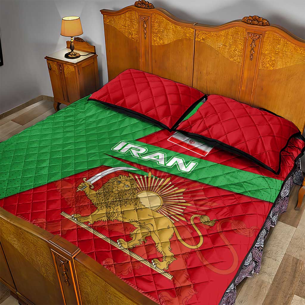 Iran National Heritage Quilt Bed Set with Lion and Sun Emblem and Royal Coat of Arms