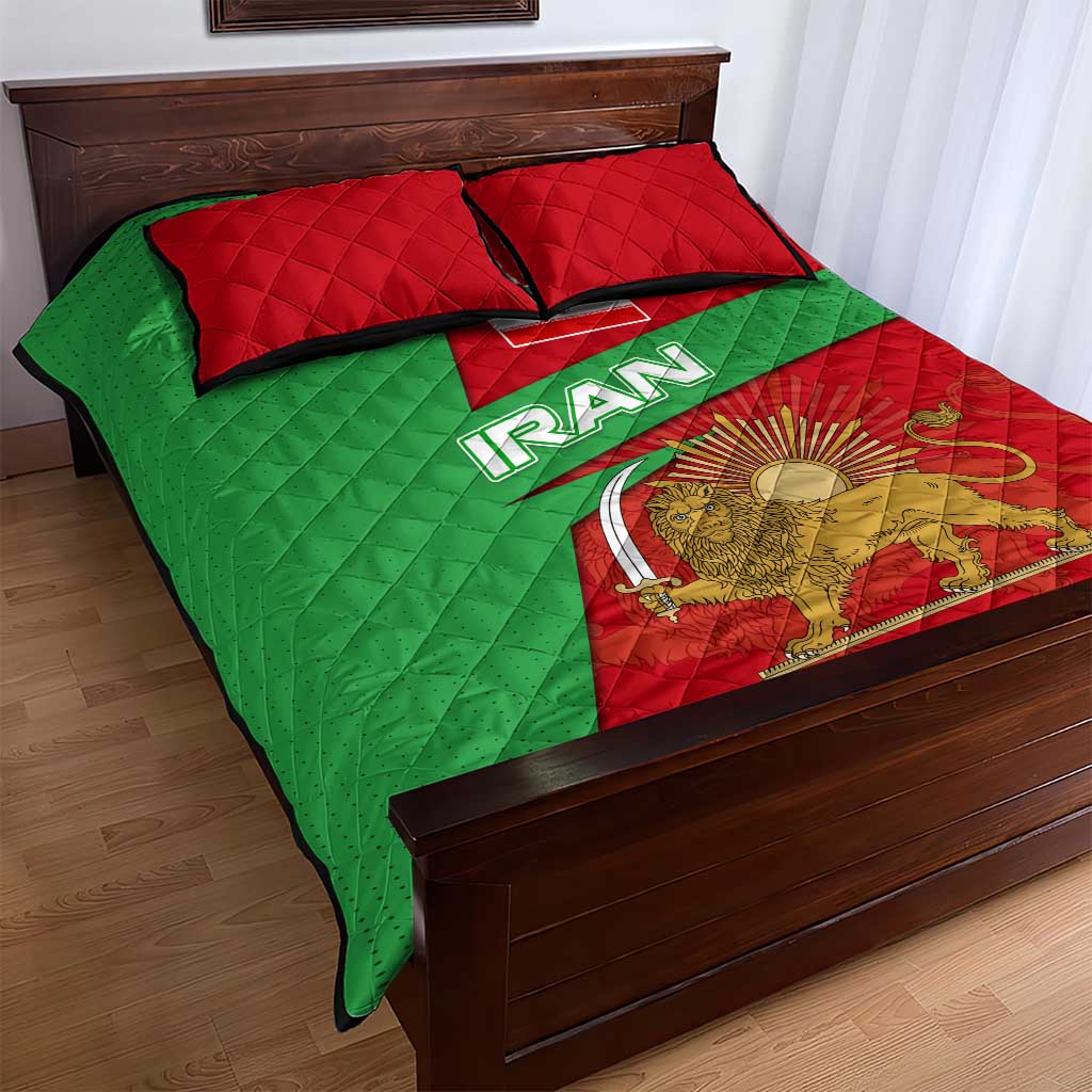Iran National Heritage Quilt Bed Set with Lion and Sun Emblem and Royal Coat of Arms