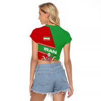 Iran National Heritage Raglan Cropped T Shirt with Lion and Sun Emblem and Royal Coat of Arms