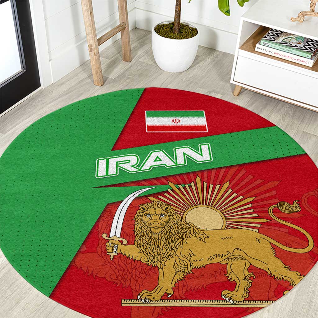 Iran National Heritage Round Carpet with Lion and Sun Emblem and Royal Coat of Arms