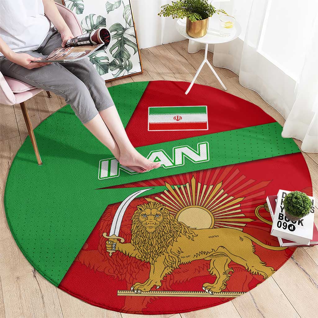 Iran National Heritage Round Carpet with Lion and Sun Emblem and Royal Coat of Arms