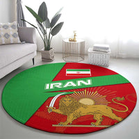 Iran National Heritage Round Carpet with Lion and Sun Emblem and Royal Coat of Arms