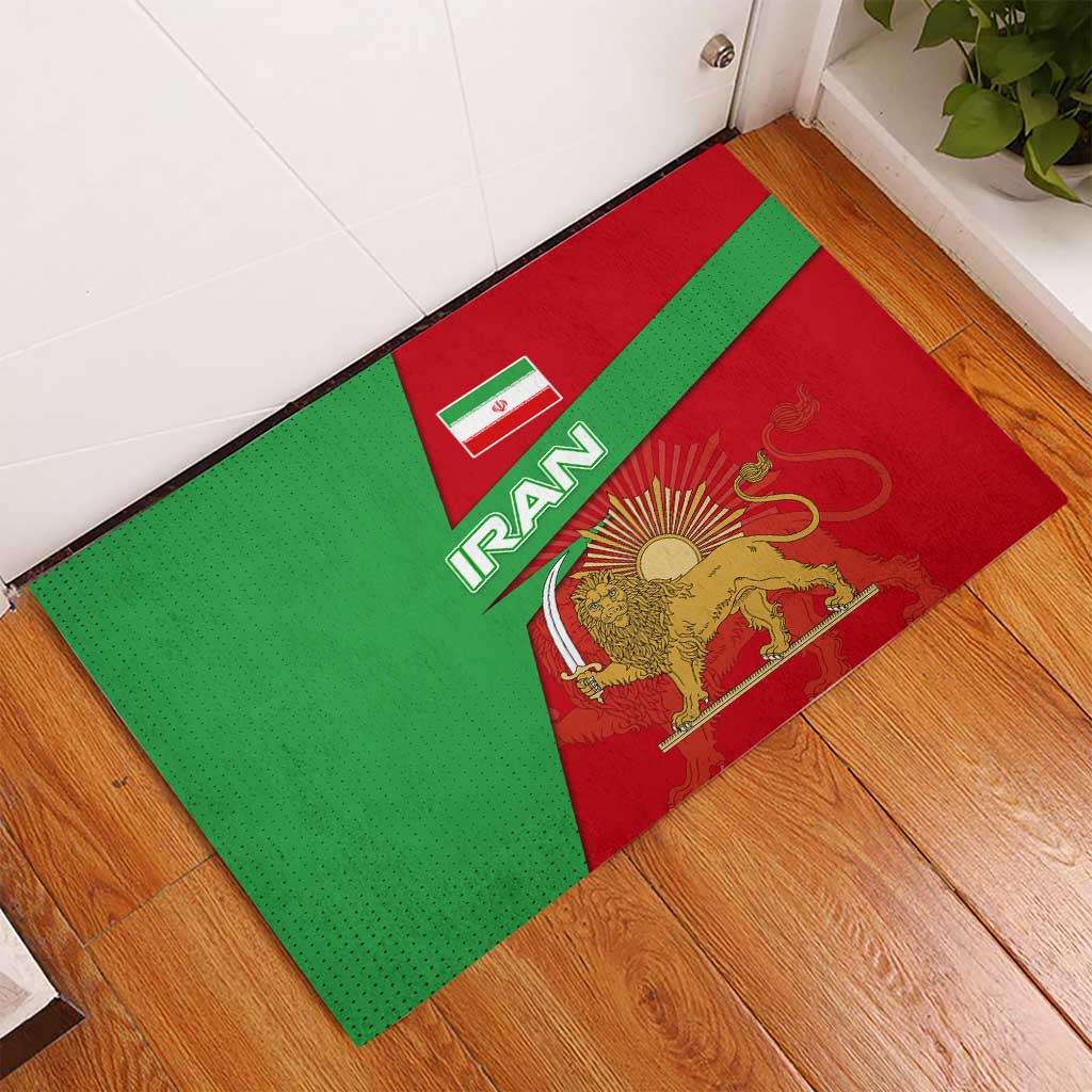 Iran National Heritage Rubber Doormat with Lion and Sun Emblem and Royal Coat of Arms